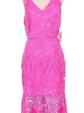 Alexia Admor Hot Pink Floral Lace Midi Dress